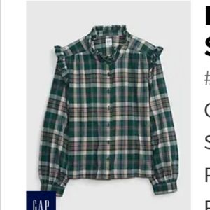 GAP KIDS Blue Green plaid ruffle sleeve blouse, XS(4-5)
